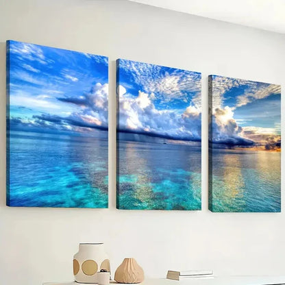 3pcs Blue Sky And White Clouds Sunny Perfect Wall Art Canvas Unframed - High Quality Print 100% Australian Made Wall Canvas - Bella Home Decor