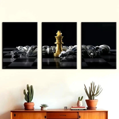 3pcs Featuring Chess And Board Games Perfect Wall Art Set Canvas Framed 50x70cm - High Quality Print 100% Australian Made Wall Canvas Ready to Hang - Bella Home Decor