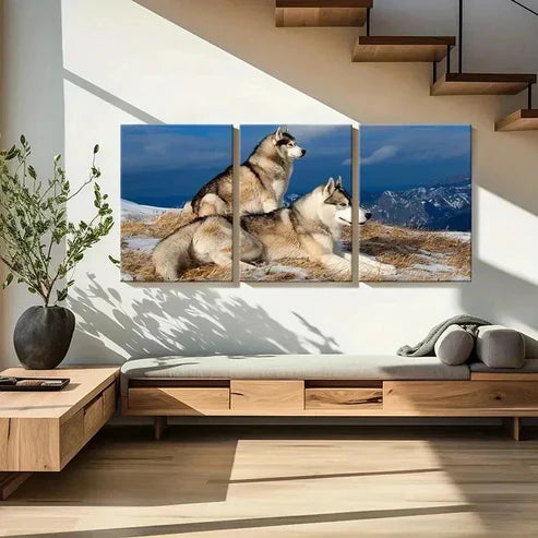 3pcs Two Wolves On Snowy Mountains Wall Art Canvas Unframed - High Quality Print 100% Australian Made Wall Canvas