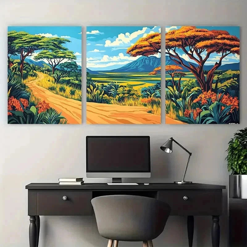 3pcs Malawi African Decor Home Perfect Wall Art Set Canvas Framed 50x70cm - High Quality Print 100% Australian Made Wall Canvas Ready to Hang