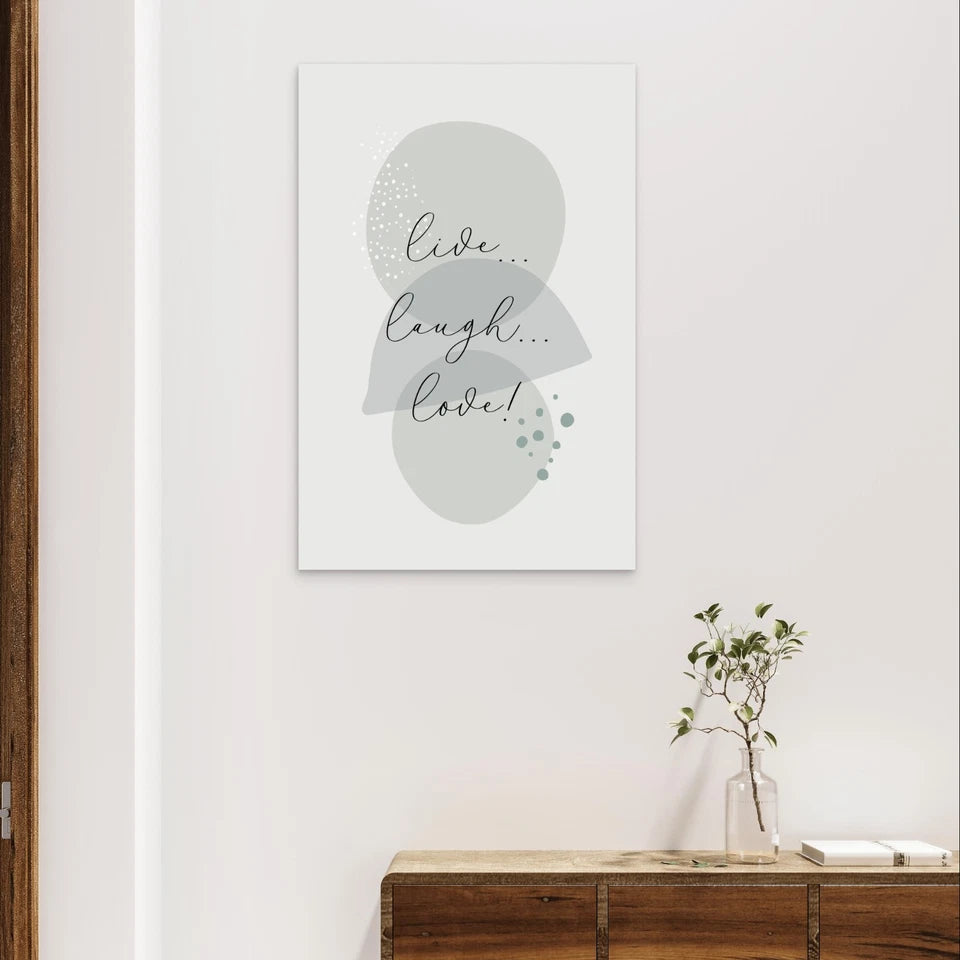 Live, Laugh, Love Quote Green Minimalist 40x60cm Metal Print Ready to Hang