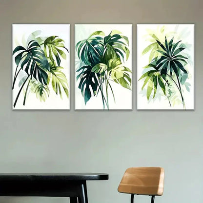 3pcs Three green plants on a white Wall Art Set Canvas Unframed - High Quality Print 100% Australian Made Wall Canvas - Bella Home Decor