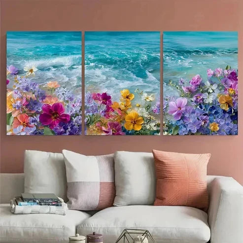 3pcs Coastal Wildflower Floral Summer Wall Art Set Canvas Unframed - High Quality Print 100% Australian Made Wall Canvas - Bella Home Decor