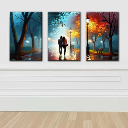3pcs Lovers taking a walk Wall Art Set Canvas Framed 60x90cm - High Quality Print 100% Australian Made Wall Canvas Ready to Hang