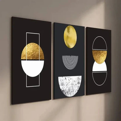3pcs Elegant Black & Golden Geometric Wall Art Set Canvas Unframed - High Quality Print 100% Australian Made Wall Canvas