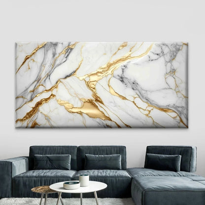 Natural White and Gold Marble Wall Art Canvas Office Home Room Framed 120x60cm