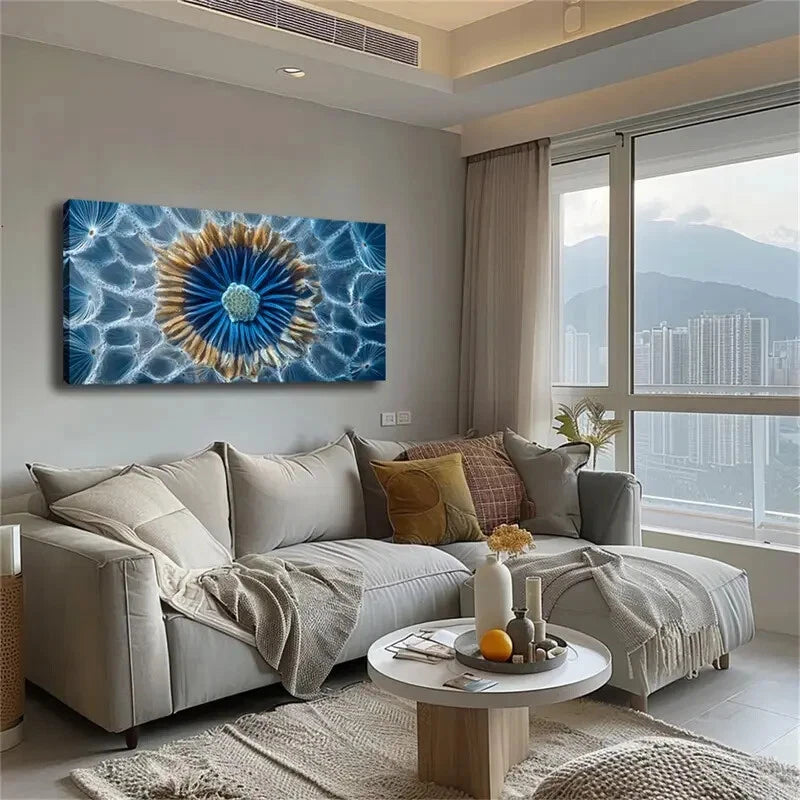 Modern Minimalist Blue Golden Wall Art Canvas Office Home Room Framed 120x60cm - Bella Home Decor