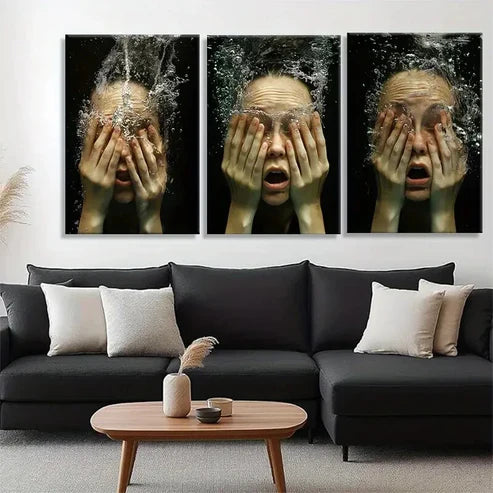 3pcs Featuring Expressive Face Immersion Perfect Wall Art Set Canvas Unframed - High Quality Print 100% Australian Made Wall Canvas