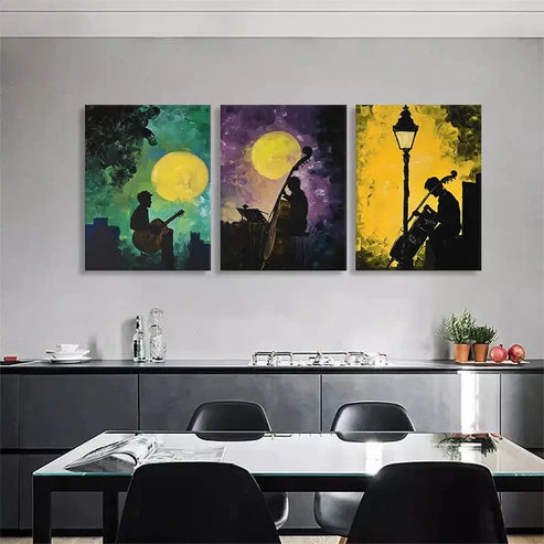 3pcs Abstract Jazz Musician Silhouette Wall Art Canvas Unframed - High Quality Print 100% Australian Made Wall Canvas - Bella Home Decor