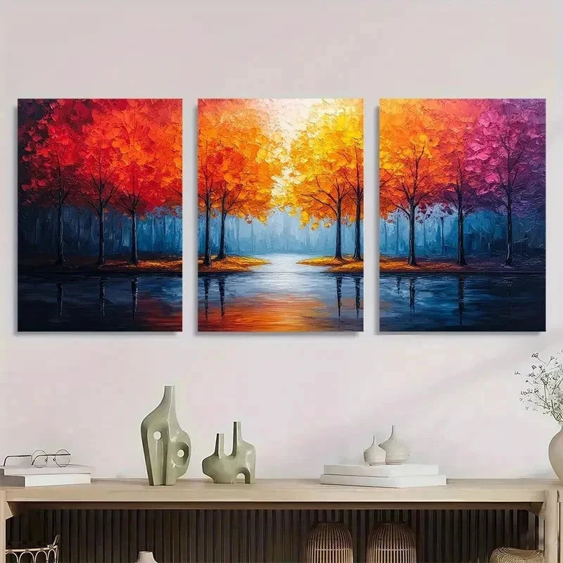 3pcs Abstract Colorful Tree Forest Perfect Wall Art Set Canvas Framed 40x60cm - High Quality Print 100% Australian Made Wall Canvas Ready to Hang - Bella Home Decor