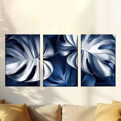 3pcs Abstract blue and white plant leaves Wall Art Set Canvas Framed 40x60cm - High Quality Print 100% Australian Made Wall Canvas Ready to Hang - Bella Home Decor