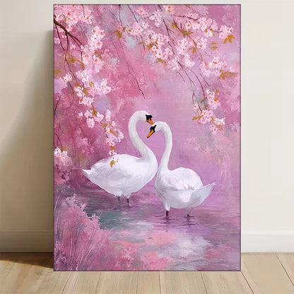 Romantic Cherry Blossom Swan Metal Print Ready to Hang
