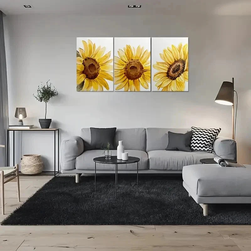 3pcs Sunflower Artwork Brown Buds Wall Art Set Canvas Framed 60x90cm - High Quality Print 100% Australian Made Wall Canvas Ready to Hang