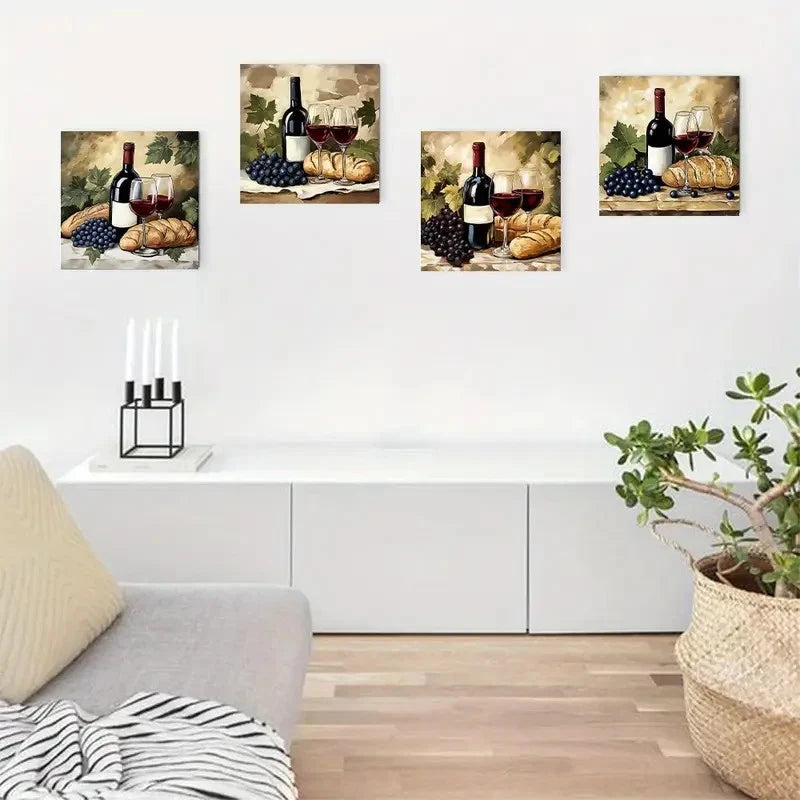 4pcsTuscan Wine & Grape Wall Art Canvas Framed