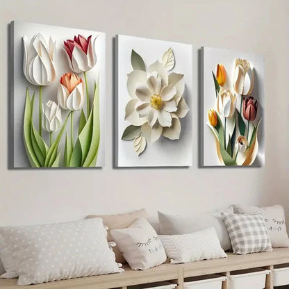 3pcs Vibrant Tulip Flower Decor Wall Art Set Canvas Unframed - High Quality Print 100% Australian Made Wall Canvas