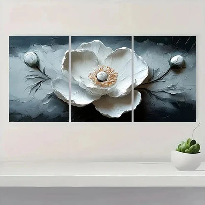 3pcs Impasto Abstract White Peony GK Wall Art Set Canvas Unframed - High Quality Print 100% Australian Made Wall Canvas - Bella Home Decor
