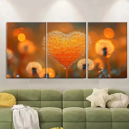 3pcs Romantic Dandelion Heart Metal Print Ready to Hang Art
