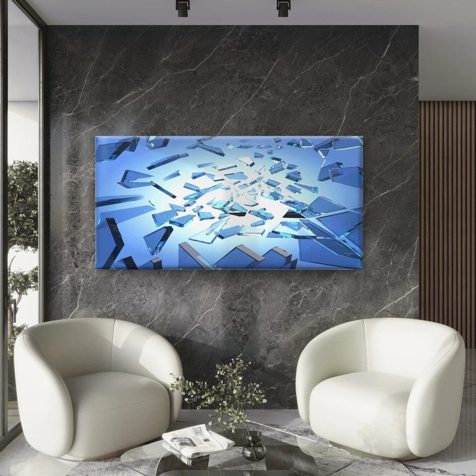 Broken Glass Texture Wall Art Canvas Office Home Room Framed 120x60cm - Bella Home Decor
