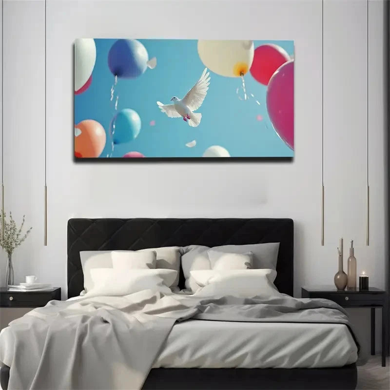 White Dove In Flight Colorful Wall Art Canvas Office Home Room Framed 120x60cm