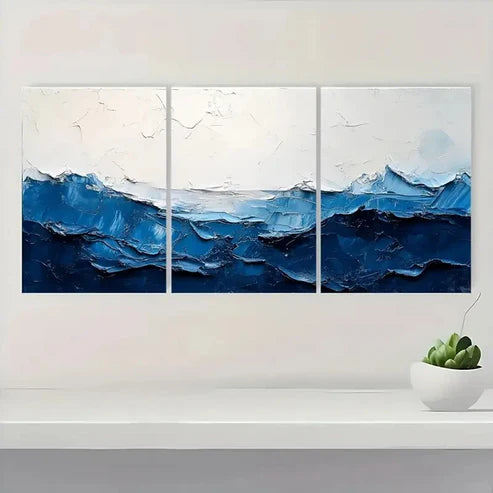 3pcs Abstract Blue & White Acrylic WA Wall Art Set Canvas Unframed - High Quality Print 100% Australian Made Wall Canvas - Bella Home Decor