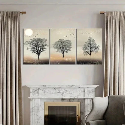 3pcs Trees Under Sunset Simple Style Wall Art Set Canvas Unframed - High Quality Print 100% Australian Made Wall Canvas