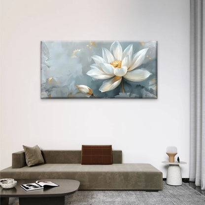 Modern White Lotus Flower Grey Wall Art Canvas Office Home Room Framed 120x60cm
