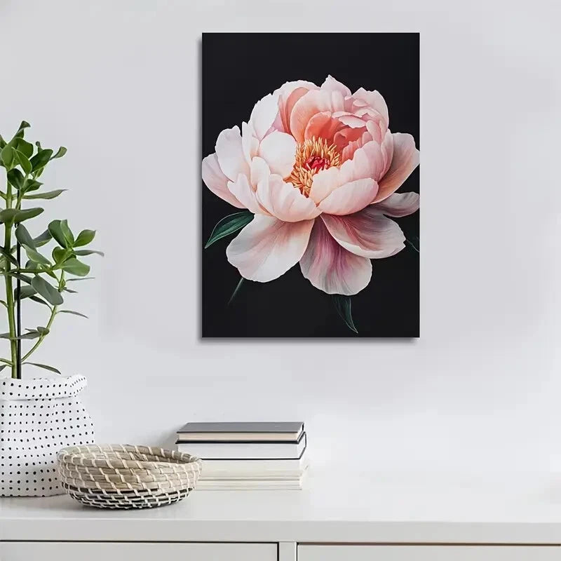 Elegant Pink & White Floral Painting 40x60cm Metal Print Ready to Hang - Bella Home Decor