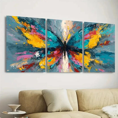 3pcs Multicolor Butterflies on Light Blue Wall Art Set Canvas Framed 50x70cm - High Quality Print 100% Australian Made Wall Canvas Ready to Hang