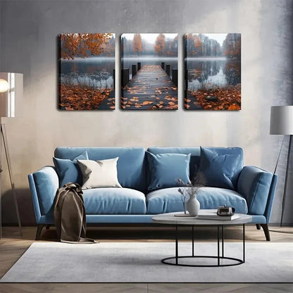 3pcs Serene Autumn Vibrant Bridge Perfect Wall Art Set Canvas Framed 60x90cm - High Quality Print 100% Australian Made Wall Canvas Ready to Hang - Bella Home Decor