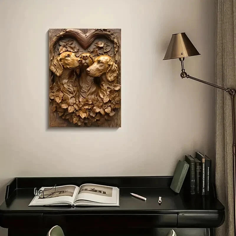 Irish Setter Dogs Among Heart Shaped Painting 40x60cm Metal Print Ready to Hang - Bella Home Decor