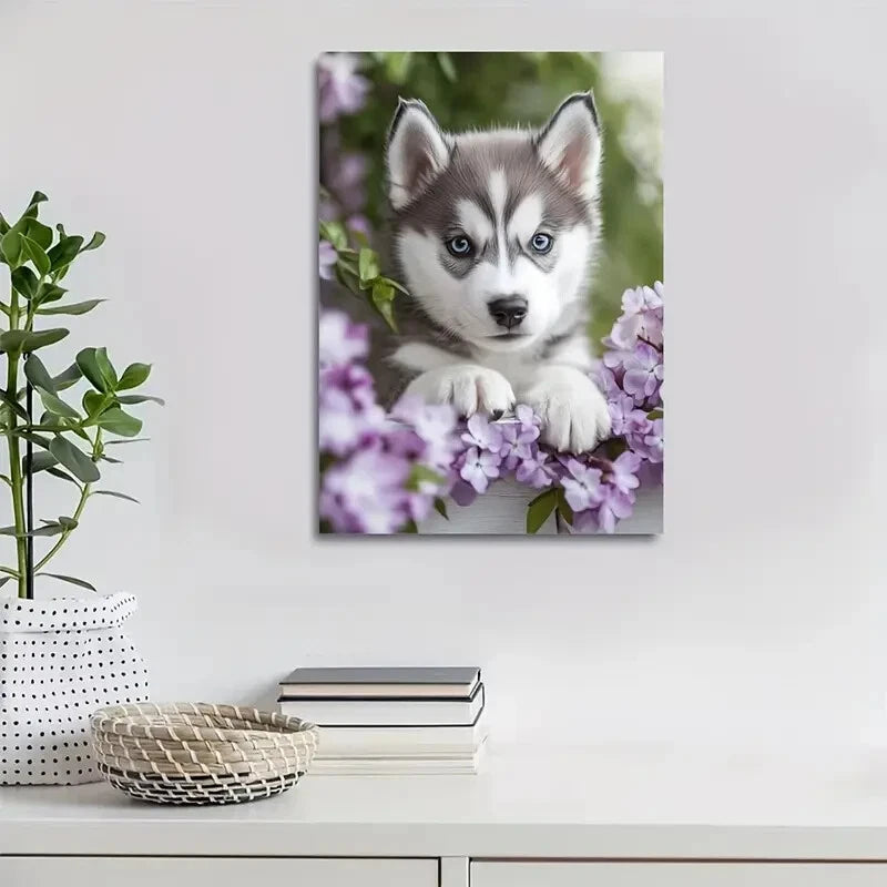 Adorable Siberian Husky Puppy with Blue Eyes 40x60cm Metal Print Ready to Hang - Bella Home Decor