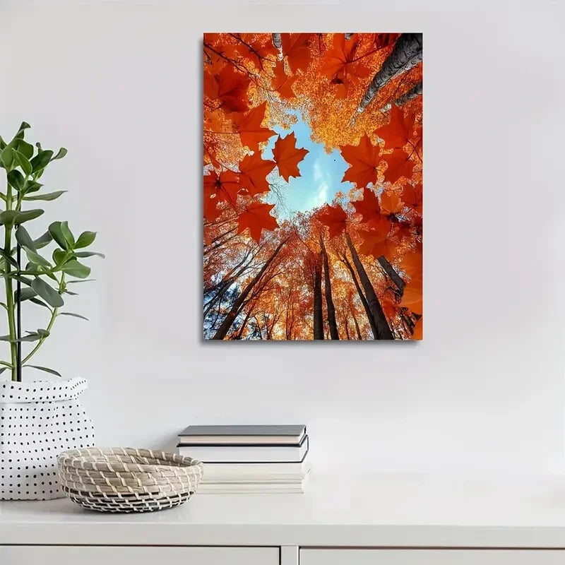 Vibrant Autumn Maple Forest Painting 40x60cm Metal Print Ready to Hang - Bella Home Decor