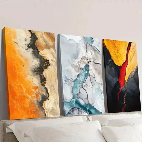 3pcs Vibrant Abstract Lava & Glacier Design Wall Art Canvas Unframed - High Quality Print 100% Australian Made Wall Canvas