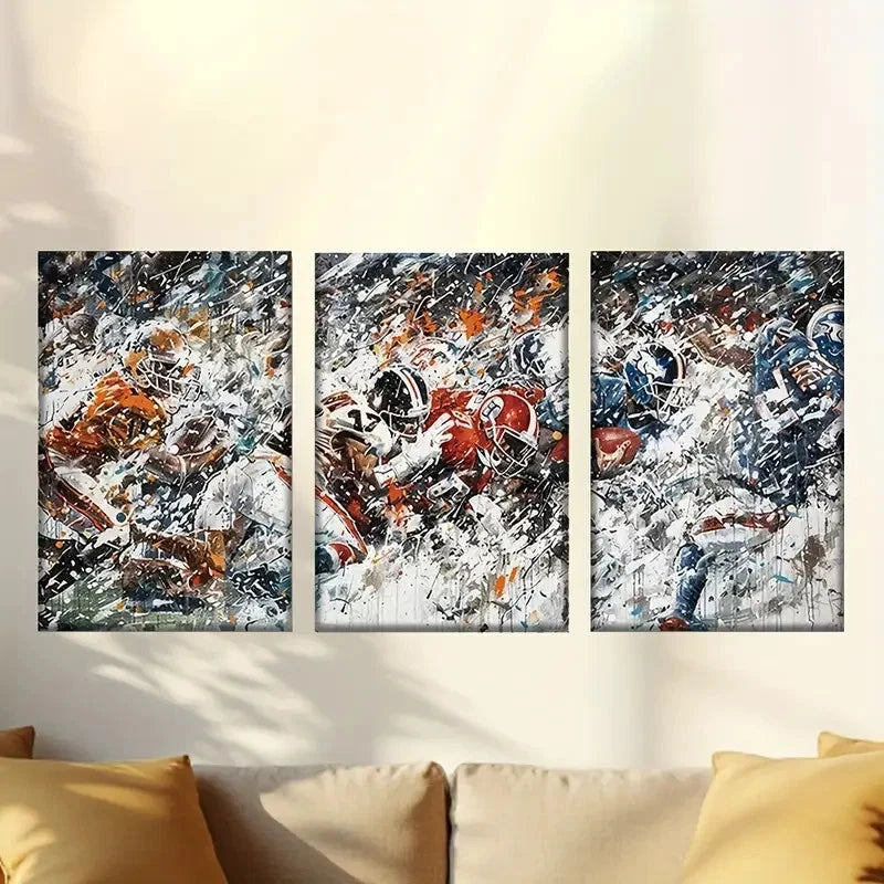 3pcs Vibrant Abstract Rugby Players Wall Art Set Canvas Framed 60x90cm - High Quality Print 100% Australian Made Wall Canvas Ready to Hang - Bella Home Decor