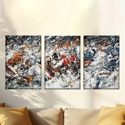 3pcs Vibrant Abstract Rugby Players Wall Art Set Canvas Framed 60x90cm - High Quality Print 100% Australian Made Wall Canvas Ready to Hang - Bella Home Decor