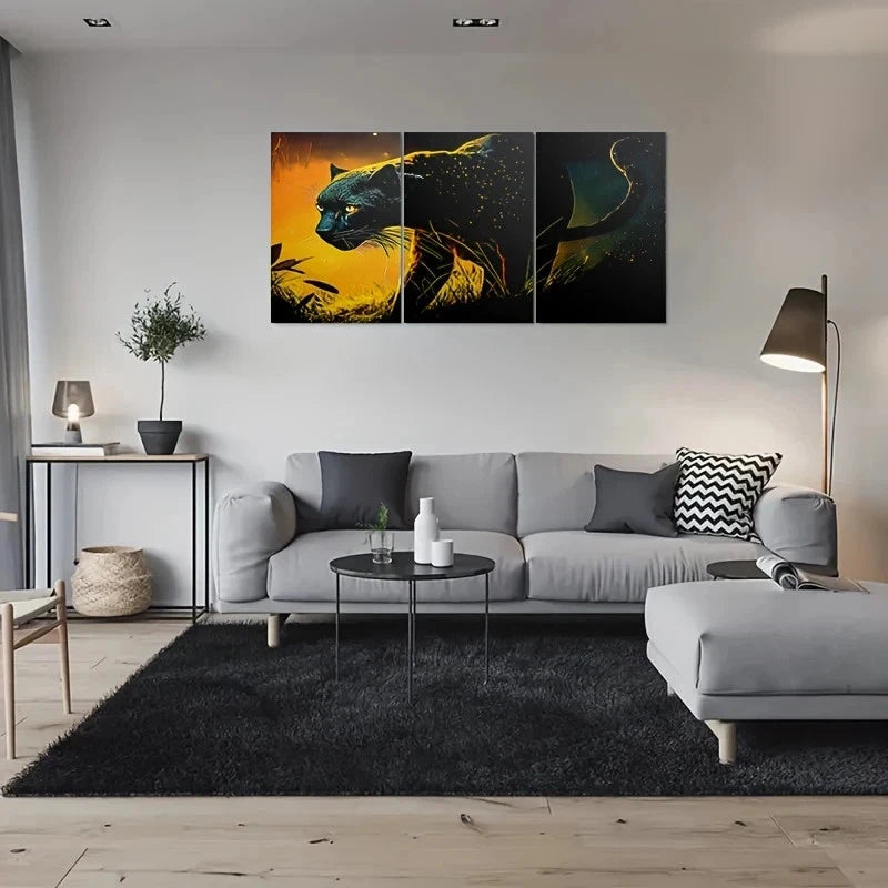 3pcs Abstract Wildlife Golden & Blue Metal Print Ready to Hang Art - Bella Home Decor