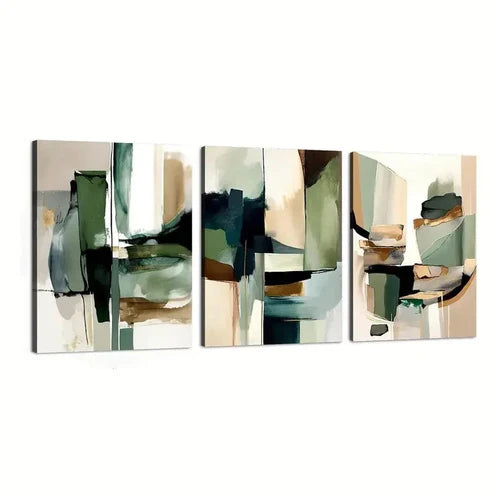 3pcs Green, Beige, Brown, Black, White GB Wall Art Canvas Unframed - High Quality Print 100% Australian Made Wall Canvas