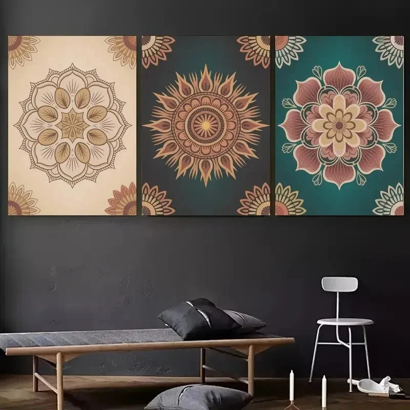3pcs Bohemian Mandala Abstract Decorative Wall Art Set Canvas Framed 40x60cm - High Quality Print 100% Australian Made Wall Canvas Ready to Hang - Bella Home Decor
