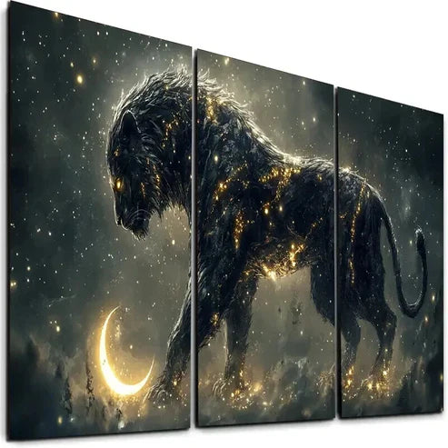 3pcs Stunning Lion Design with Starry Night Sky Wall Art Canvas Unframed - High Quality Print 100% Australian Made Wall Canvas