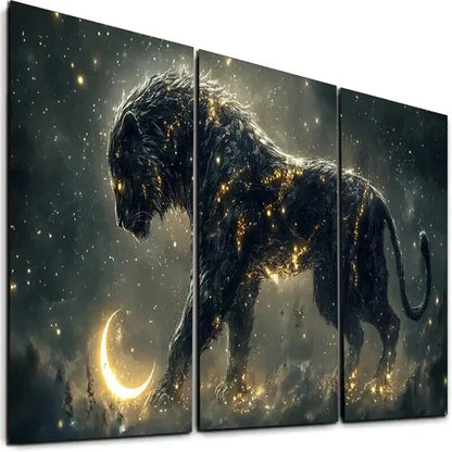 3pcs Stunning Lion Design with Starry Night Sky Wall Art Canvas Unframed - High Quality Print 100% Australian Made Wall Canvas