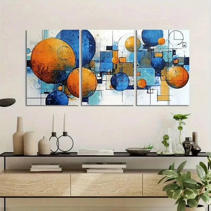 3pcs Abstract Geometric Shapes Painting Metal Print Ready to Hang Art - Bella Home Decor