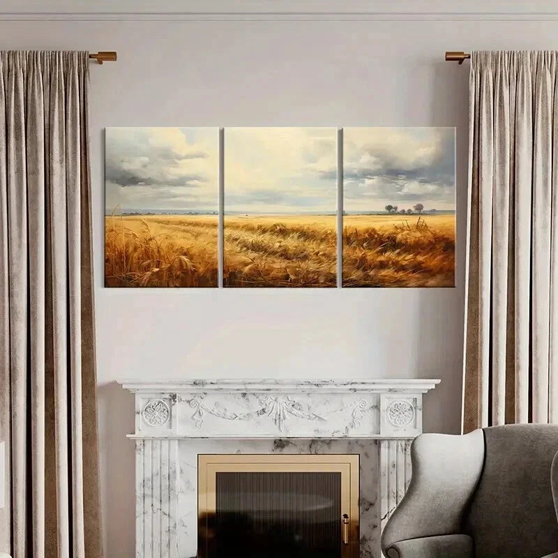 3pcs Wheat Fields & Autumn Sky Landscape Wall Art Set Canvas Framed 50x70cm - High Quality Print 100% Australian Made Wall Canvas Ready to Hang - Bella Home Decor