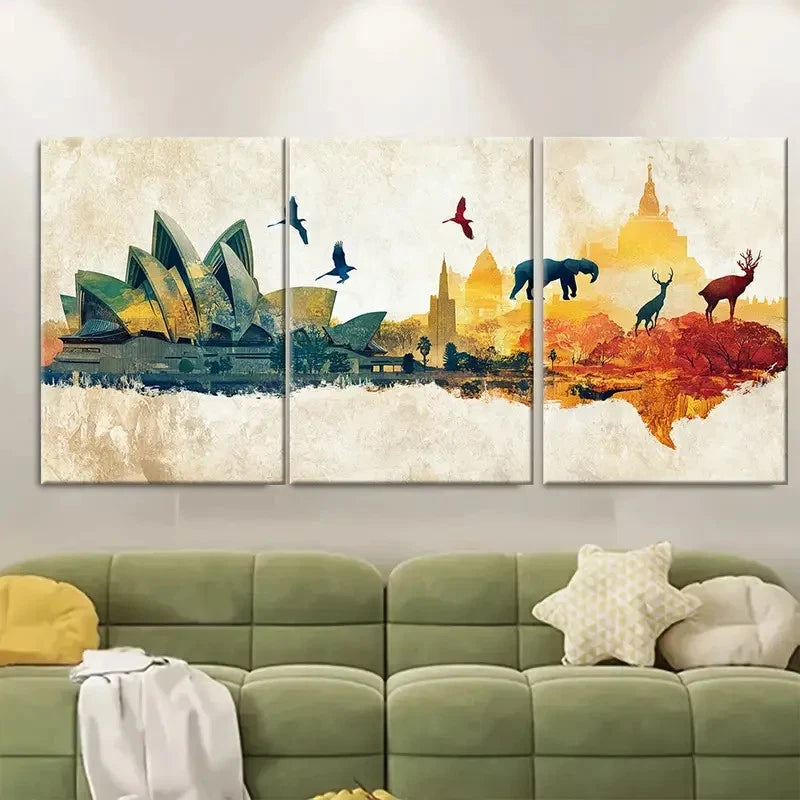 3pcs Country Edition Travel Poster Australia Wall Art Set Canvas Framed 40x60cm - High Quality Print 100% Australian Made Wall Canvas Ready to Hang - Bella Home Decor