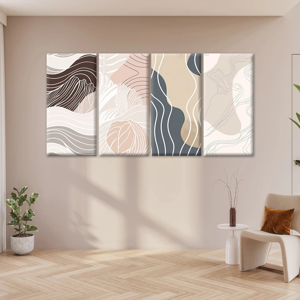 4pcs Neutral Multi Panel Abstract Wall Art Canvas Framed 45x80cm - High Quality Print 100% Australian Made Wall Canvas Ready to Hang