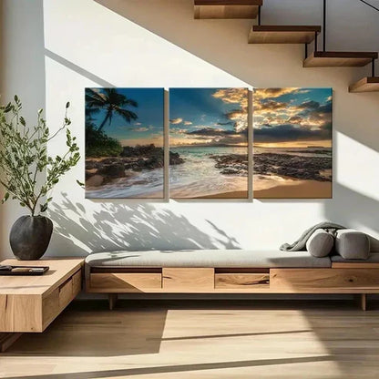3pcs Sunrise Beach Seaside Natural Wall Art Set Canvas Unframed - High Quality Print 100% Australian Made Wall Canvas