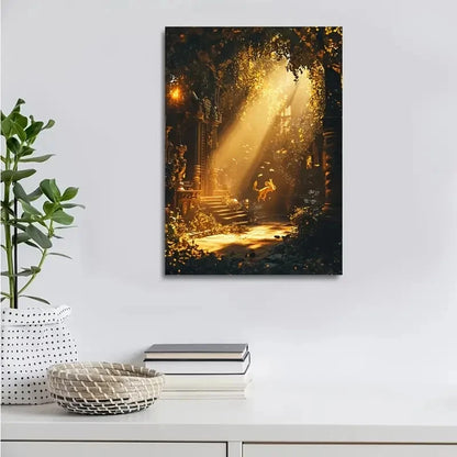 Steampunk Wolf in Jungle with Sunbeams Painting 40x60cm Metal Print Ready to Hang - Bella Home Decor
