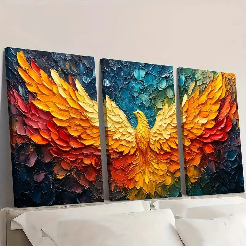 3pcs Vibrant Golden & Blue Feather Design YG   Framed Wall Art Set Canvas Framed 50x70cm - High Quality Print 100% Australian Made Wall Canvas Ready to Hang - Bella Home Decor