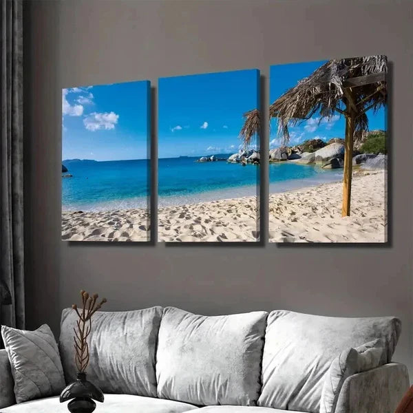 3pcs Beach Paradise Triptych Palm Trees Modern Wall Art Set Canvas Framed 50x70cm - High Quality Print 100% Australian Made Wall Canvas Ready to Hang