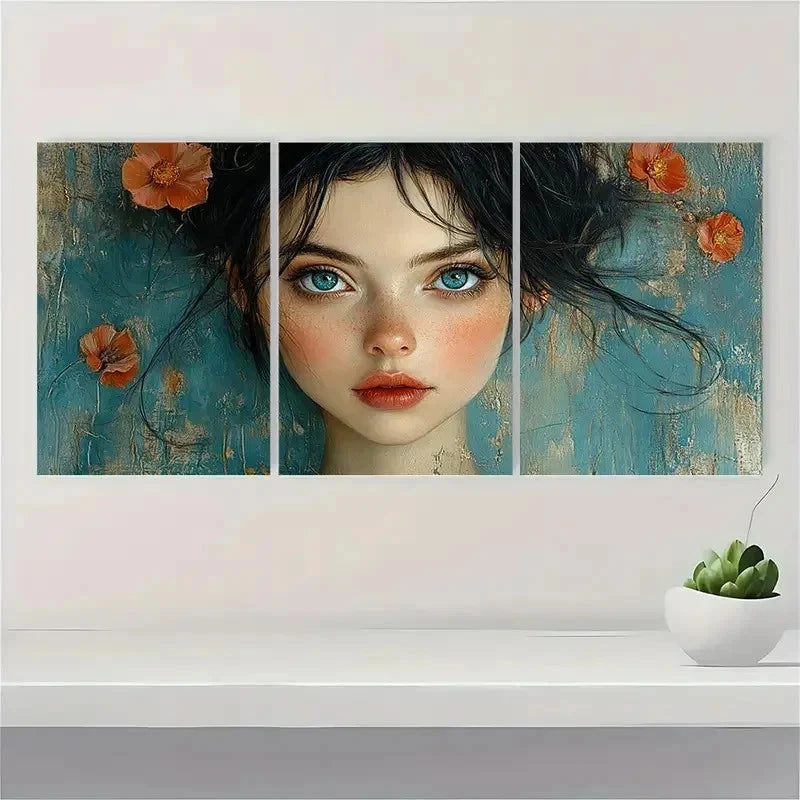 3pcs Beauty Girl V Fine Art   Wall Art Set Canvas Framed 40x60cm - High Quality Print 100% Australian Made Wall Canvas Ready to Hang - Bella Home Decor