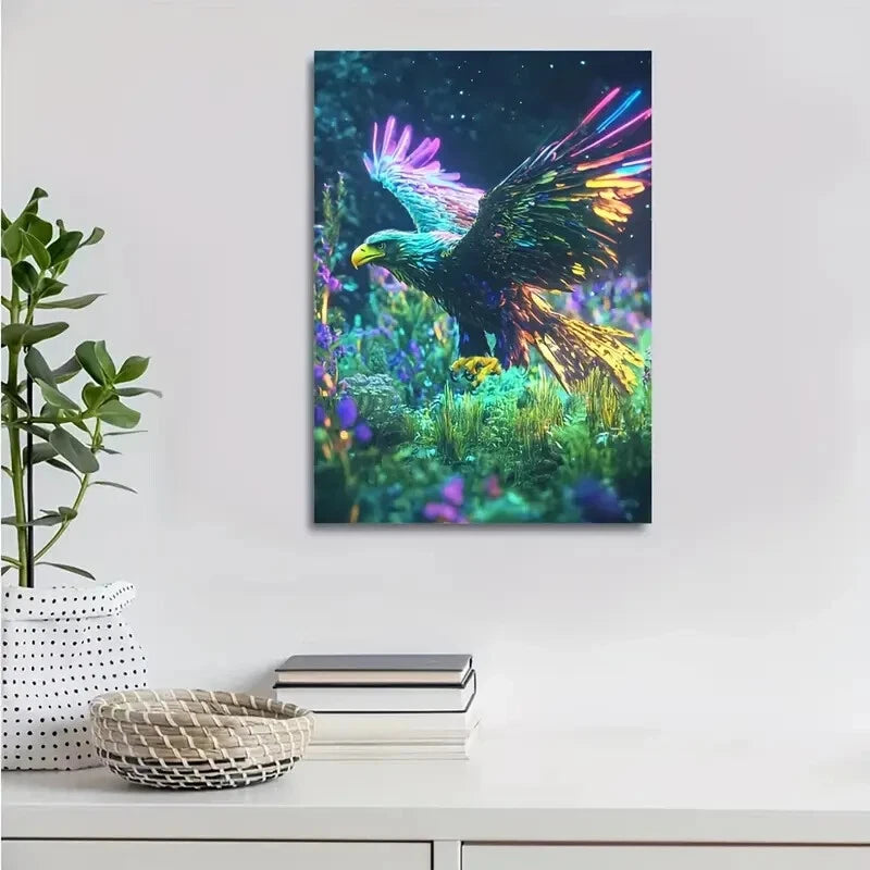 Scene of Eagle Running Happily in a Lush Painting 40x60cm Metal Print Ready to Hang - Bella Home Decor